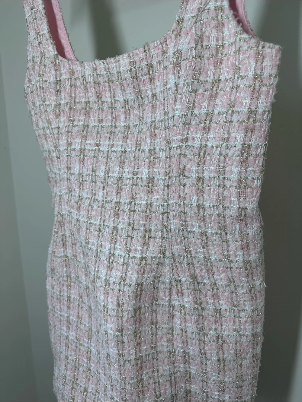NWT Rumored Twiggy Tweed Square Neck Mini Dress in Pink Shimmer